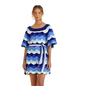 FARM Rio Blue and White Wave Mini Dress